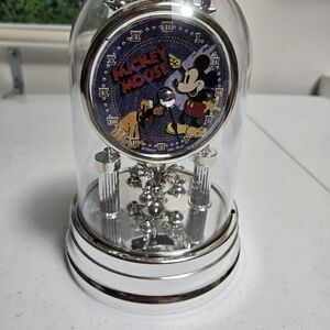 Disney Mickey Mouse  and Pluto Glass Dome Anniversary Clock New In Box.